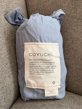 Coyuchi Crinkled Percale Fitted Crib Sheet in Soft Blue
